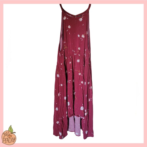 Torrid High Low Halter Sundress 3 3X Berry Maroon Floral - Picture 1 of 7